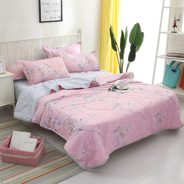 Double Size Quilted Bedspread Summer Used edredon Mechanical Wash Comforter Floral Style For Children Kids Pink Single Duvets SH190917