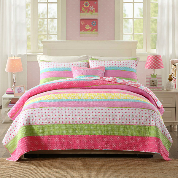 CHAUSUB Bedspread Kids Quilt Set Cotton Coverlets Quilted Bed Covers Shams Pink Girl Quilts 2pcs 3pcs Queen Twin Size Blanket SH190917
