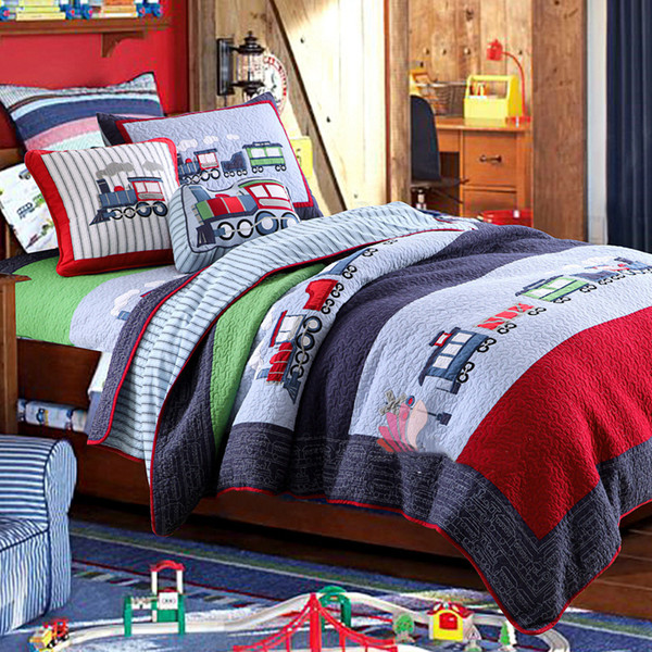 CHAUSUB Kids Patchwork Quilt Set 2PC Cotton Quilts Handmade Bedspread Coverlet TRAIN Applique Bed Cover Pillowcase child Bedding SH190917