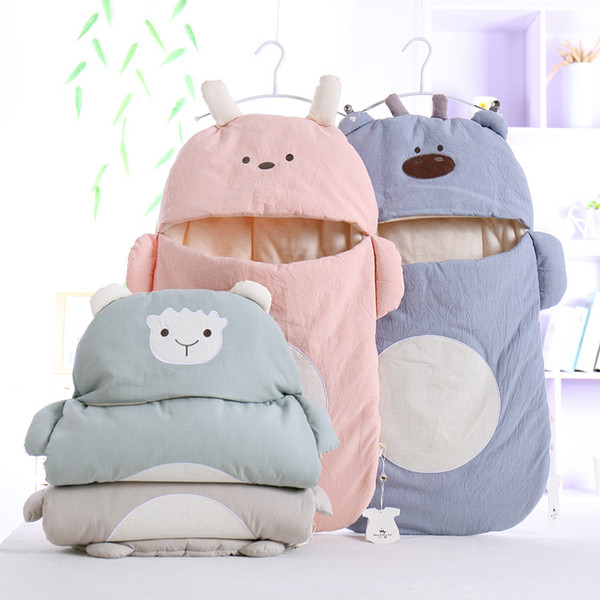 Newborn Cotton Baby Padded Soft Combed Cotton Sleeping Bag Cartoon Infant Swaddle Baby Cuddle Sleeping Bag Infant Baby Quilt Envelope Style