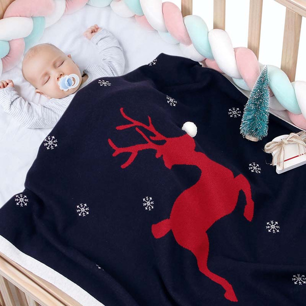 Christmas Elk Cotton Knit Baby Blankets Newborn swadding Sleeping Bag For Girl Infant Crib Nap Children Air Conditioner Quilt