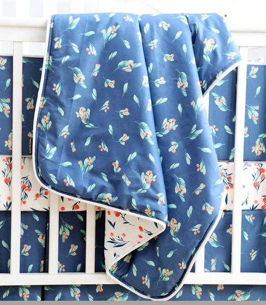 Boho Baby Blanket Baby Newborn Swaddle Wrap Crib Comforter Quilt 34*42 inches(Navy Leaf)