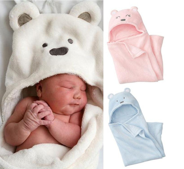 Hooded Plush Swaddle Blanket, Extra Soft Blanket Premium 100% Coral Velvet Bath Towels for Kids Newborn Joyful Cartoon Design(Three Colors)