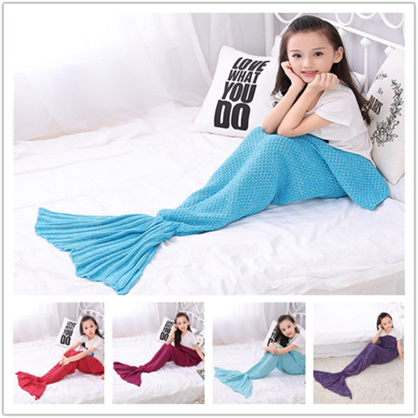 New cartoon Mermaid Tail Kids Blankets Sleeping Bags Bedding Warm Soft Handmade Knitted Blankets Christmas Gift A0513