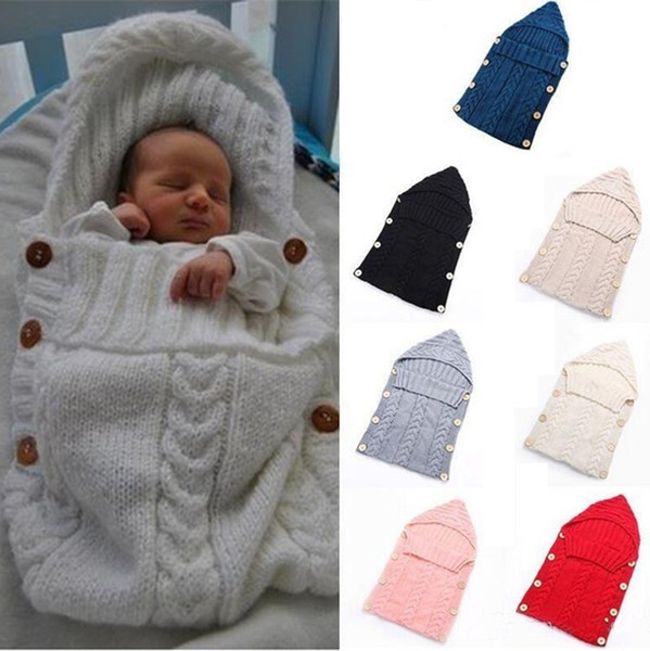 Warm Swaddle Wrap Baby Blanket Newborn Infant Knit Crochet Sleeping bag Knitted Soft Warm Wrap Blanket IB372