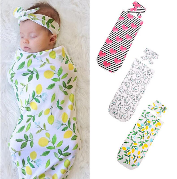 2019 new baby sleeping bag cute fashion printing elastic soft cotton baby sleeping bag + hair band 2 piece set 0-12 months