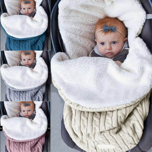 Knitted Sleep Sack Newborn Swaddle Knit Thicken Baby Sleeping Bag Baby Thickening Velvet Knit Warm Stroller Sleeping Sacks