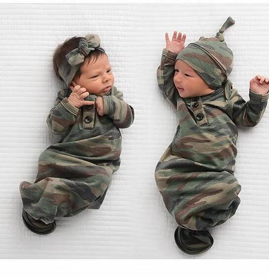 Europe Baby Infant Sleeping Bag Kids Camouflage Sleeping Bags Blanket Child Cotton Pajamas Nightclothes Headband Hat A379