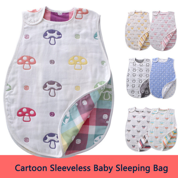 Nicely Newborn Sleeveless Baby Sleeping Bag Cartoon Animals 100% Cotton Kids Warm Sleeping Bag Flowers Printing Pattern