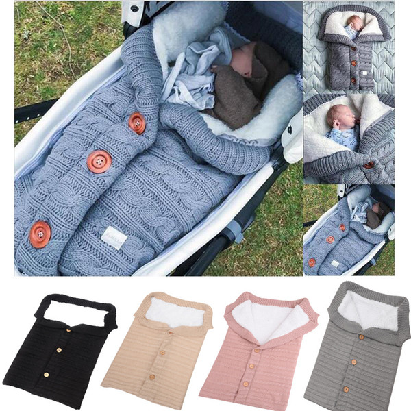 Newborn Baby Sleeping Bag Handmade Button Toddler Button Sleeping Bags Bebek Outdoor Baby Stroller Knitted Wool Thick Warm Blankets