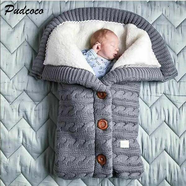 2019 Brand Newborn Baby Winter Warm Sleeping Bags Infant Button Knit Swaddle Wrap Swaddling Stroller Wrap Toddler Blanket