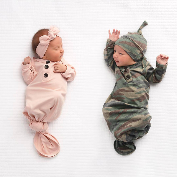 Europe Baby Infant Sleeping Bag Kids Camouflage Sleeping Bags Blanket Child Cotton Pajamas Nightclothes Headband Hat 15057