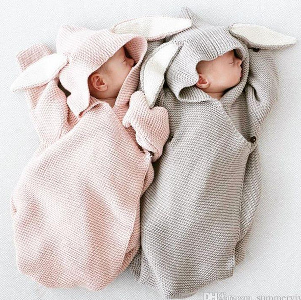 Hot sell Newborn baby sleeping bags baby boys girls knitted sleep sack babies rabbit bunny ear hooder sleep sack INS Infant swaddler T0182