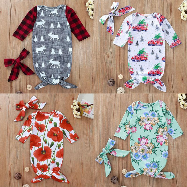 Floral Printed Letter Long Sleeve Newborn Sleeping Bags Headband Plaid Xmas Clothing Style Sleep Bag Wraps Sleep Sacks Parisarc BZYQ6616