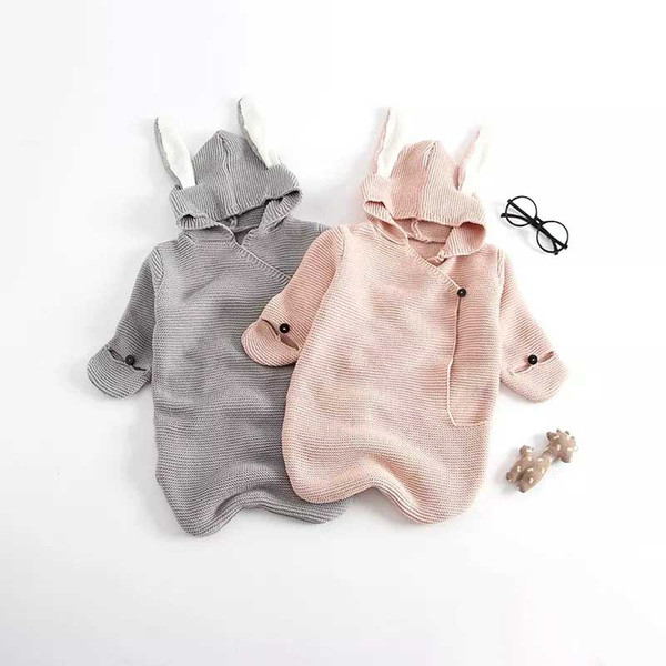 New Baby Rabbit Ears Knitted Sleeping Bag lenth 2 colors for baby height 73cm ins hot warm sleep bag photo props gifts