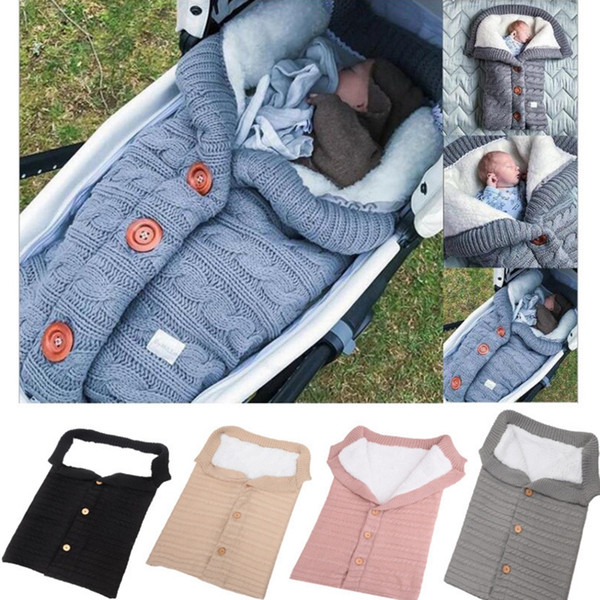 Baby Sleeping Bags Cotton Knitting Envelope Newborn Stroller Wrap Button Sleep Sack Swaddle Blanket Infant Footmuff 5 Colors DW1825