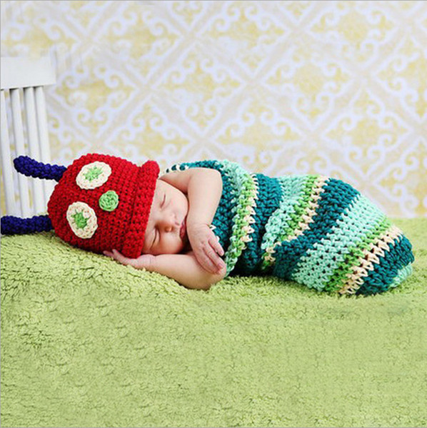 Newborn Photography Props Cute Baby Hat Crochet Knitted Beanie Infant Costume Warm Hat Baby Bunting Bag