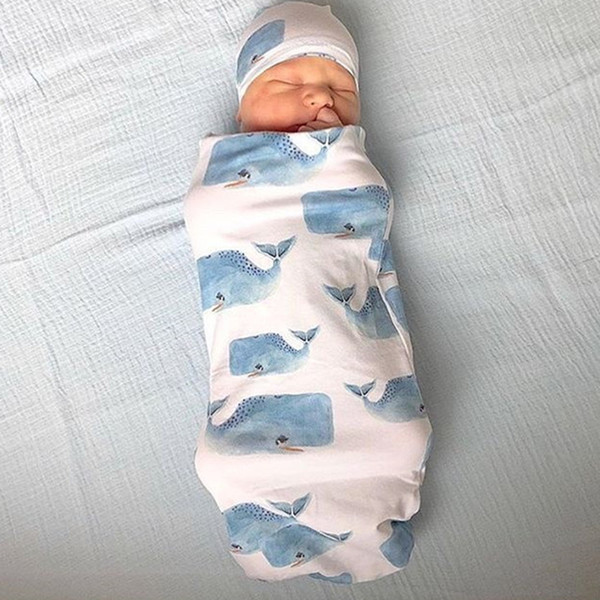 Boutique Baby Sleeping Bags Hats Newborn Cotton Cartoon Dinosaur Printing Sleep Sacks Toddler Swaddles Caps Swaddling Blanket E22602