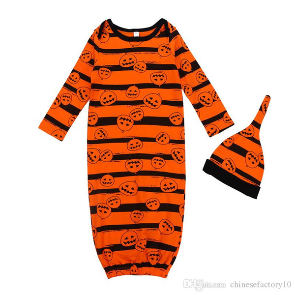 Baby Pumpkin Sleeping Bag+Hats 2pcs/set Newborn Striped Long Sleeves Sleeping Bags Swaddling Halloween Kids Pumpkin Blanket 2018 Autumn