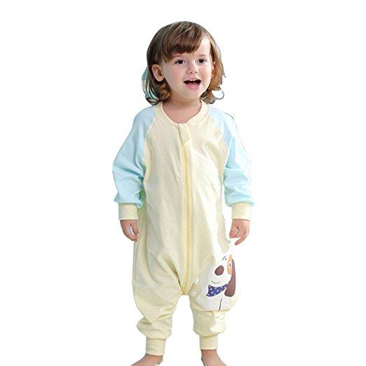 Baby Cotton Toddler Thinner Sleeping Bag Sack Long Sleeve Wearable Blanket Girl and Boy's For Spring Summer Fall (yellow+blue)