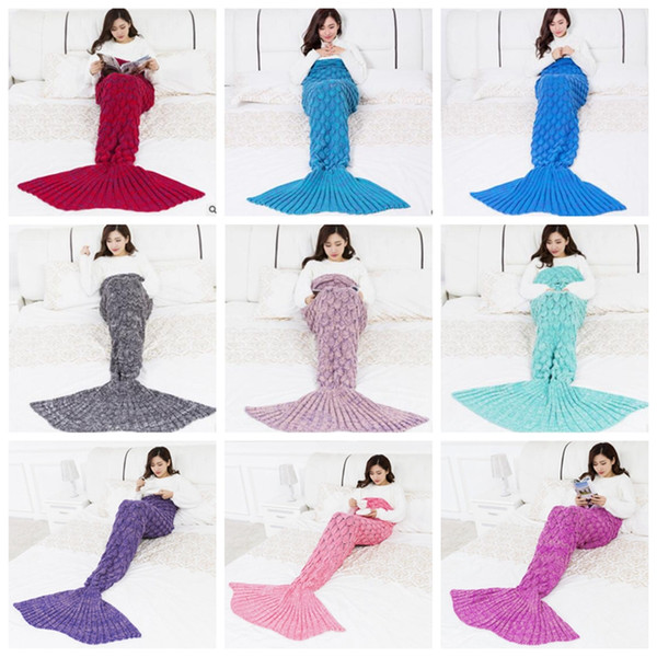 Mermaid Tail Blanket Kids Knitted Mermaid Throw Blankets Sofa Woolen Blanket Soft Crochet Blankets Kids Bed Wrap Christmas 90*55cm DHW1024