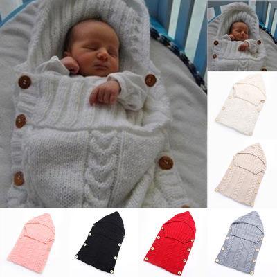 Knit Baby Sleeping Bag Envelope Hoodie Baby Nursery Bedding Bags Button Newborn Baby Sleeping Bags 2019