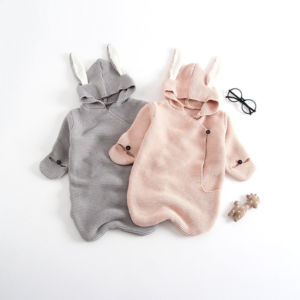 Newborn Baby Blanket Knit Sleeping Bag Bunny Rabbit Ears Hooded Maternity Newborn Wrap Bag Lovely Soft Baby Onesies