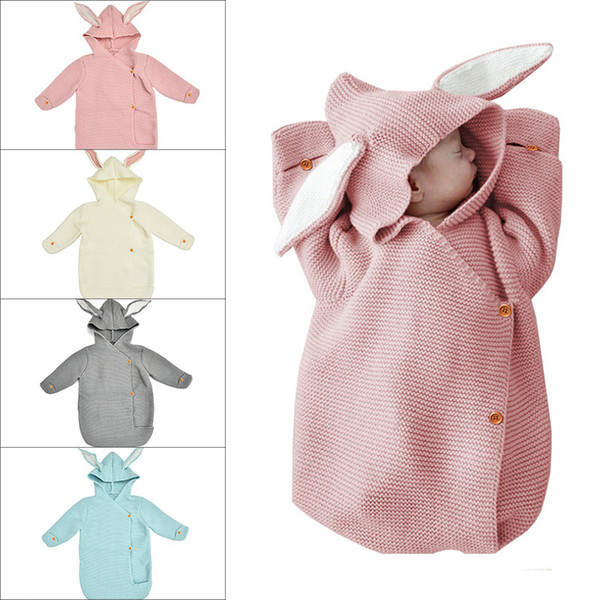 Quenya Newborn Hooded Swaddle Wrap Baby Cart Sleeping bag Rabbit Ear Knit Swaddling Blanket warm Wool Toddler Sleeping Bag