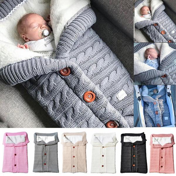 Newborn Baby Winter Warm Sleeping Bags Infant Button Knit Swaddle Wrap Swaddling Stroller Wrap Toddler Blanket Sleeping Bags