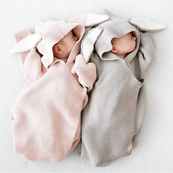 2 Color Knitted Baby Sleeping Bags Cute Design Rabbit Hooded Sleeping Bag with Arms Clothing Style Newborn Baby Sleeping Blanket 18080603