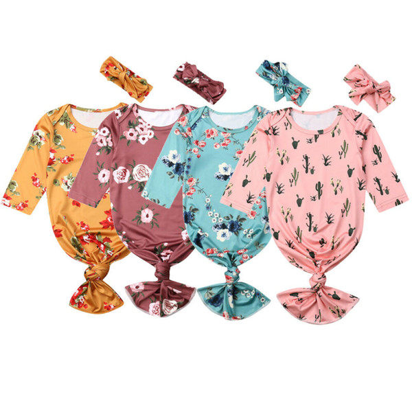 Newborn Baby Boy Girl Floral Swaddles Blanket Long Sleeve Floral Printed Sleeping Bag Sleep Sack Headband Set Free Shipping 0-6M