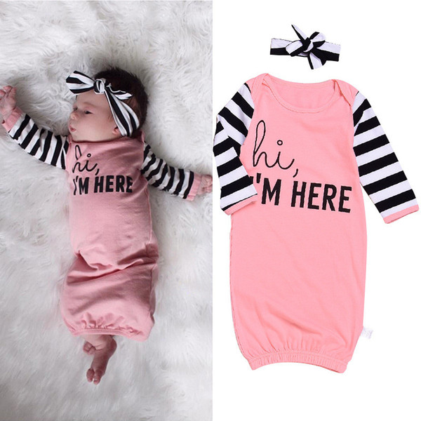 2018 Autumn Baby Girl Sleeping Bag Newborn Swaddle Cute Sleep sacks Pajamas Clothes Headband 2 Pieces for Girl