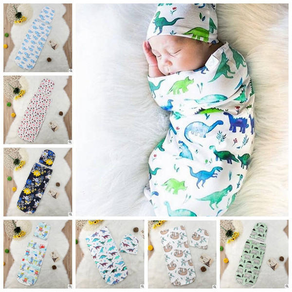 Baby Sleeping Bag Newborn Muslin Swaddle Blankets Cap Suit Newborn Baby Wrap Hat Set Infant Sleep Sacks Animal Print Sleepwear YL641