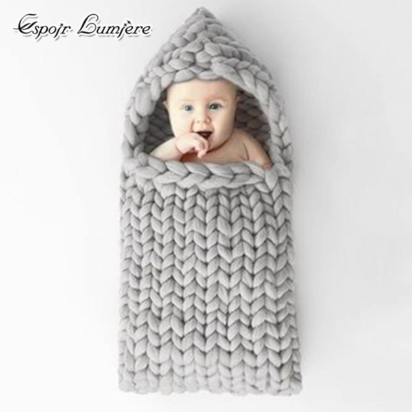 Baby Sleeping Bag Chunky Knit Baby Shower Gift Newborn Photography Props Crochet blanket Solid Nordic Merino Cozy Baby Sleeping