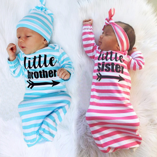 Infant stripe Sleeping Bags Baby letter Swaddling Newborn Cotton printing Blanket With Headband 2pcs/set C3026