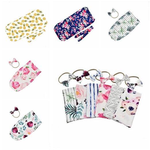 Baby Swaddle Blankets Newborn Cotton Flowers Pineapple Baby Sleeping Bag Muslin Wrap with Headband Clothes Gifts 17 Styles