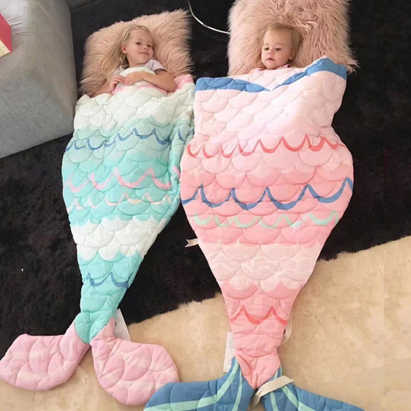 Mermaid Baby Sleeping Bags Cocoon Pure Cotton Prevent Kick Quilt Casual Fish Scale Lines Tail Blanket Pinch Cotton Thicking Winter Keep Warm