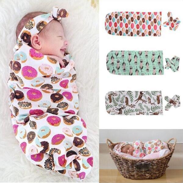 2018 Infant Baby Swaddle Baby Boys Girls Bear Blanket+Headband Newborn Baby Soft Cotton Sleep Sack Two Piece Set Sleeping Bags