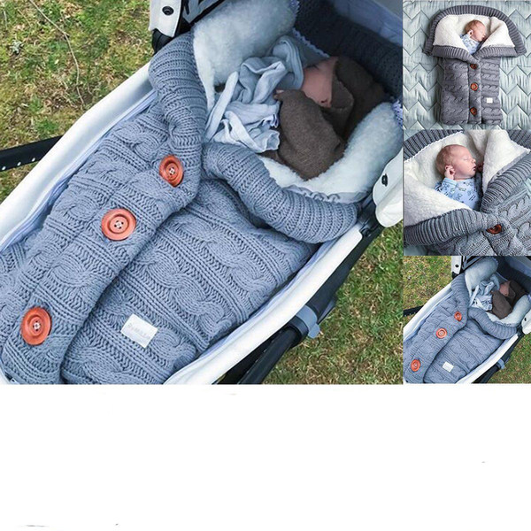 2019 Baby Button Sleeping Bag Baby Outdoor Baby Stroller Sleeping Bag Wool Knit Plus Velvet Thick Warm