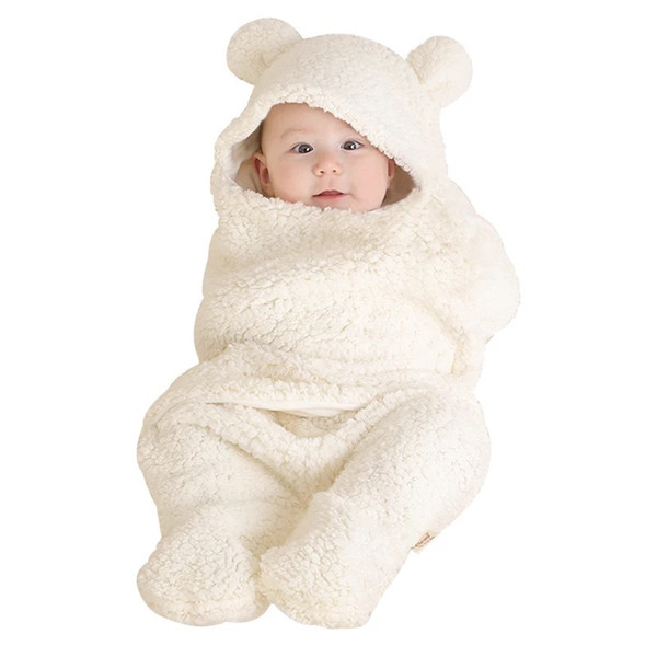 Baby Swaddle Infant Warm Sleeping Bags Fashion Autumn Winter Cartoon Bear Newborn Blanket Beige Pink New