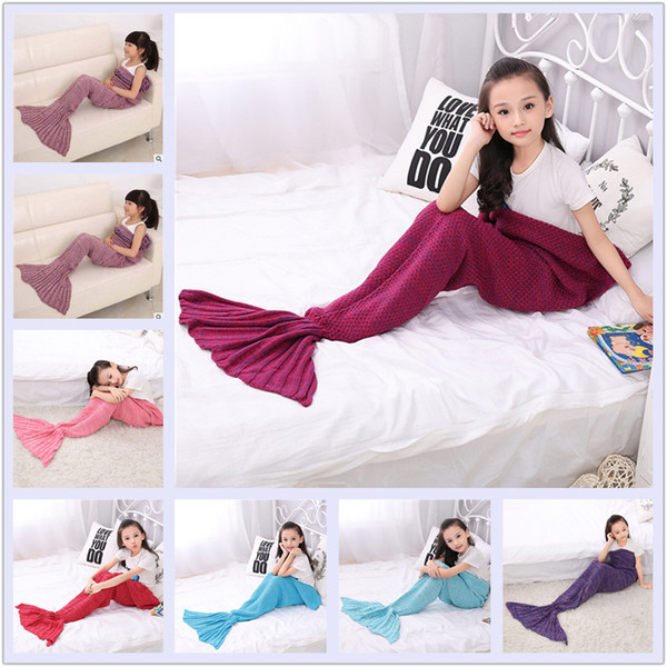 Wholesale-New Mermaid Tail Kids Blankets Sleeping Bags Bedding Warm Soft Handmade Knitted Blankets Christmas Gift A0513