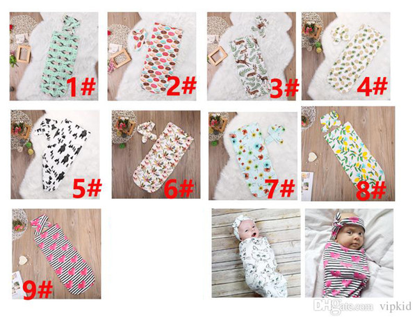 2017 Infant Baby Swaddle Baby Boys Girls Bear Blanket+Headband Newborn Baby Soft Cotton Sleep Sack Two Piece Set Sleeping Bags