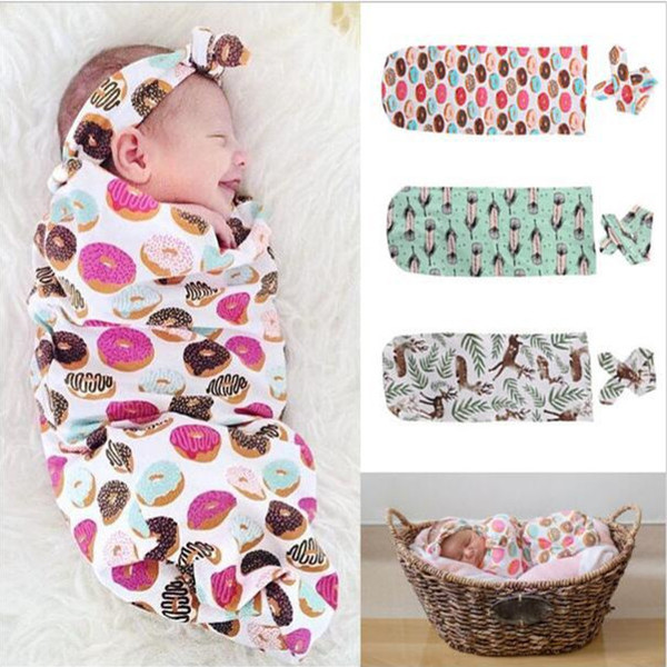 Baby Clothes Gilrs Boys 2PCS Baby Sleeping Bags + Hair Band 2017 Printed Newborn Infant Wrap Kids Clothing XY111