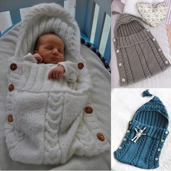 New Baby Newborn Knitted Blanket Handmade Wrap Super Soft Sleeping Bag Cotton Mermaid Blankets Jacquard Layer Thread Tassel Hat