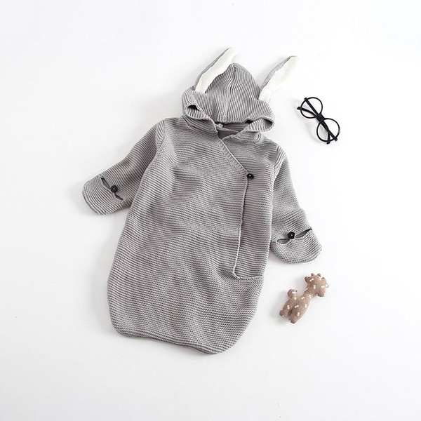 Retail Spring Autumn New Knitted Baby Sleeping Bag Newborn Girl Boy Bunny Ears Stripe Cute Swaddle Baby Clothes E184261