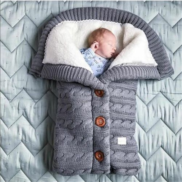 Wool Yarn Knitting Sleepsacks Newborn Plush Cotton Sleeping Bag Baby Winter Outdoor Trolley Button Warm Envelope Thickening Blanket 26js hh