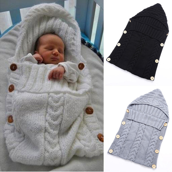 70*35cm Newborn Baby Sleeping Bag Winter Warm Wool Knitted Hoodie Swaddle Wrap Cute Soft Infant Swaddling Blanket Sleeping Bag