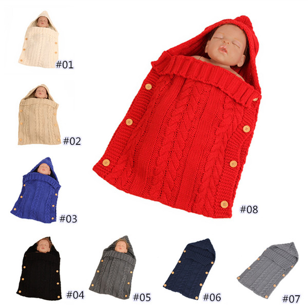 Newborn Infant Baby Sleeping Bag Knit Crochet Winter Hooded Stroller Swaddle Blanket Soft Solid Wrap Knitted Sack Bedding LE47