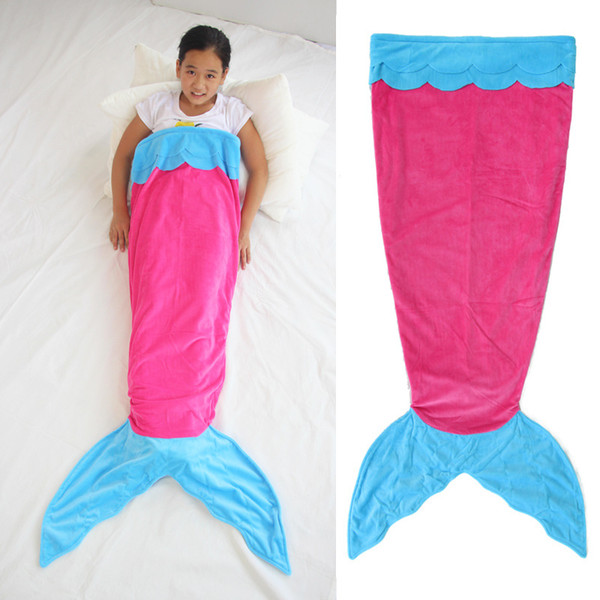 140CM Girls Sleeping Bag Fleece Double Layer Mermaid Tail Sleeping Bag Blue Pink Purple Kids Sleeping Bag Nap Blanket