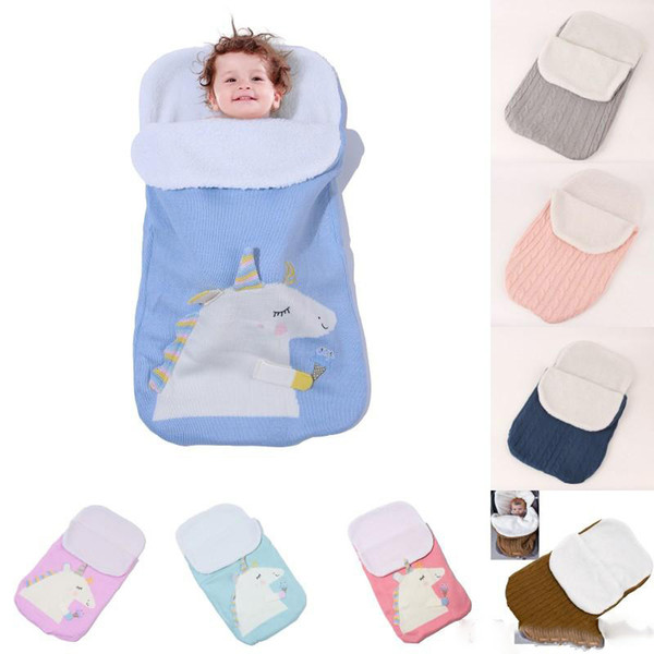 Plush Unicorn Sleeping Bag Outdoor Baby Carriage Supplies Soft Knitting Wool Knitted Wraps Winter Warm Baby Thickening Blanket